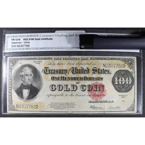 $100 1922 Small Red Gold Certificates 1215 (2)