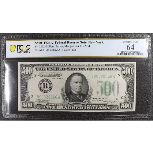 $500 1934-A.  High Denomination Notes 2202-B
