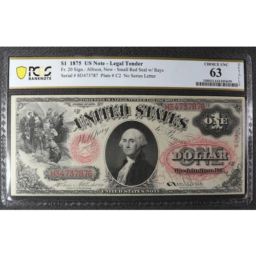 $1 1875 Small Red with ray Legal Tender Issues 20