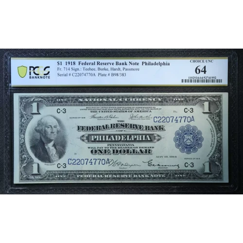 $1 1918  Federal Reserve Bank Notes 714