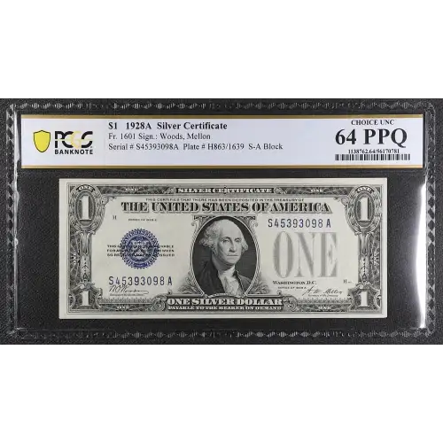 $1 1928-A blue seal. Small Silver Certificates 1601 (2)