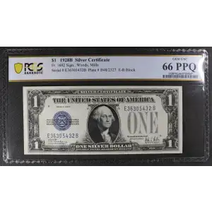 $1 1928-B blue seal. Small Silver Certificates 1602