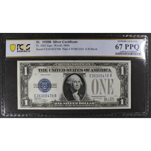 $1 1928-B blue seal. Small Silver Certificates 1602 (2)