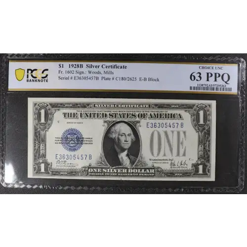 $1 1928-B blue seal. Small Silver Certificates 1602