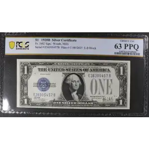 $1 1928-B blue seal. Small Silver Certificates 1602