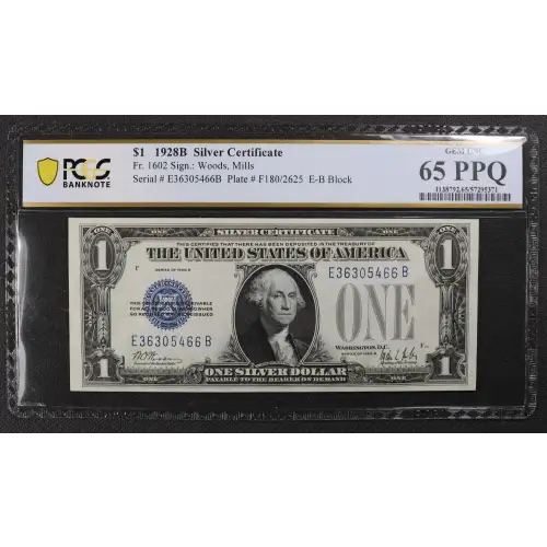 $1 1928-B blue seal. Small Silver Certificates 1602 (2)