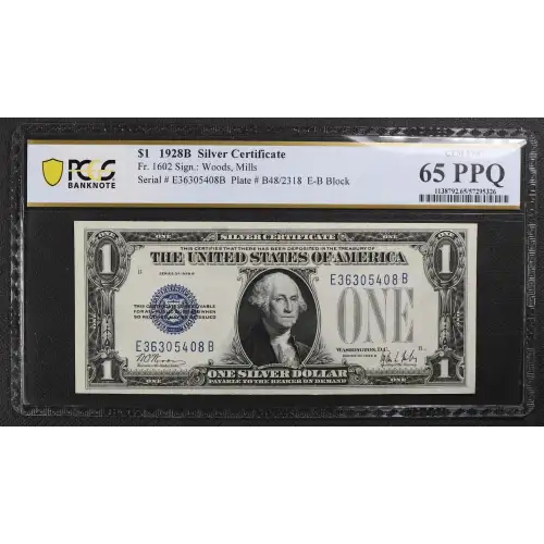 $1 1928-B blue seal. Small Silver Certificates 1602 (2)