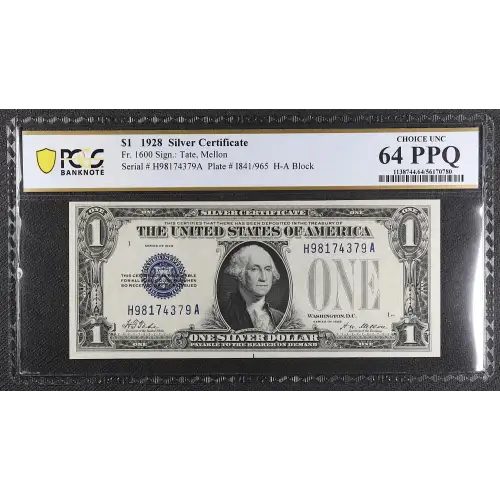 $1 1928 Blue seal Small Silver Certificates 1600