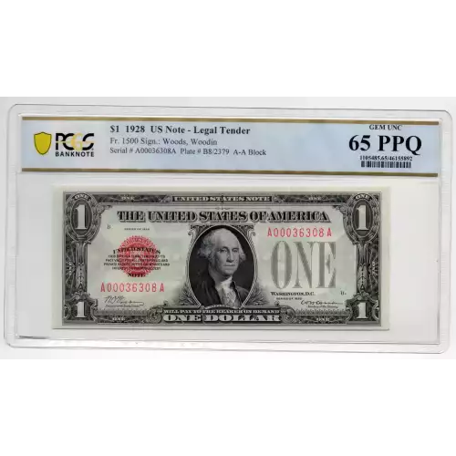 $1 1928 Red Seal Small Legal Tender Notes 1500