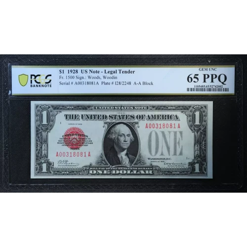 $1 1928 Red Seal Small Legal Tender Notes 1500 (2)