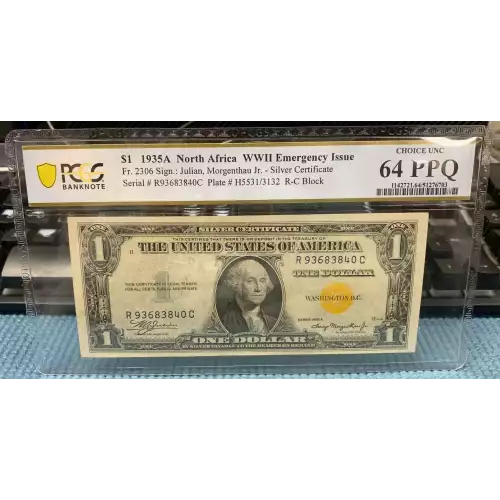 $1 1935-A yellow seal Emergency Notes Issued During WW2 2306