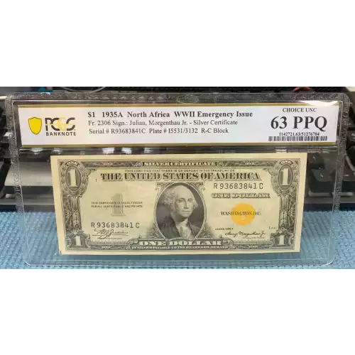 $1 1935-A yellow seal Emergency Notes Issued During WW2 2306