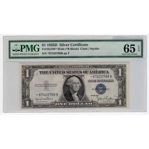 $1 1935-D blue seal. Small Silver Certificates 1613W