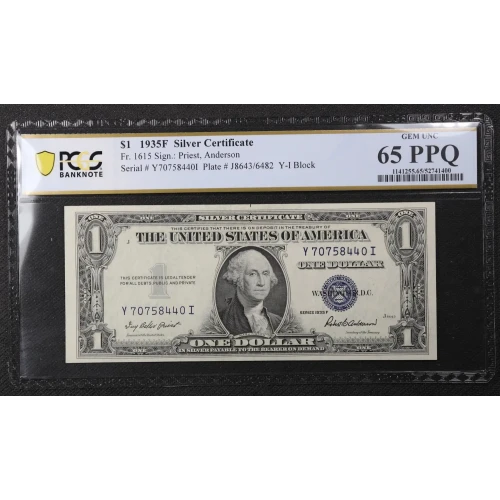 $1 1935-F blue seal. Small Silver Certificates 1615 (2)