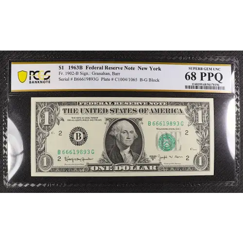 $1 1963-B. Green seal. Small Size $1 Federal Reserve Notes 1902-B