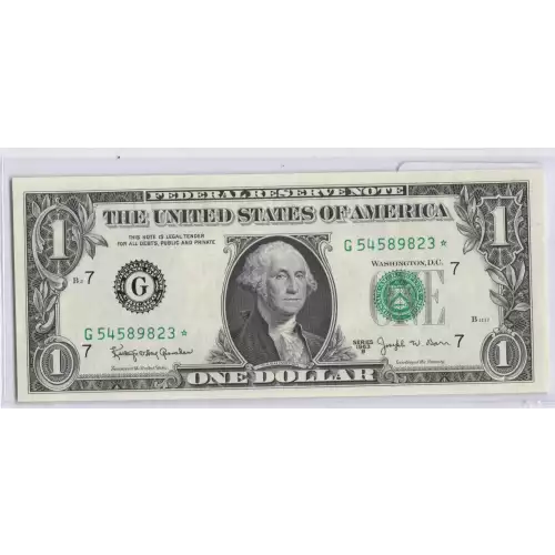 $1 1963-B. Green seal. Small Size $1 Federal Reserve Notes 1902-G*