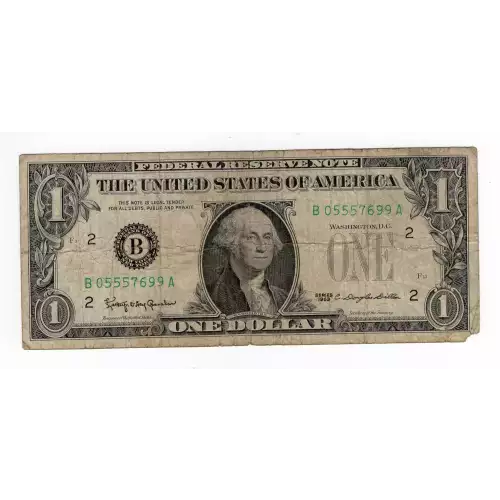 $1 1963 Green seal. Small Size $1 Federal Reserve Notes 1900-B
