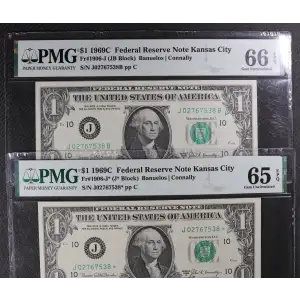 $1 1969-C. Green seal. Small Size $1 Federal Reserve Notes 1906-J*