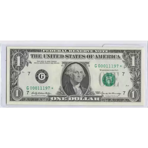 $1 1969 Green seal. Small Size $1 Federal Reserve Notes 1903-G*
