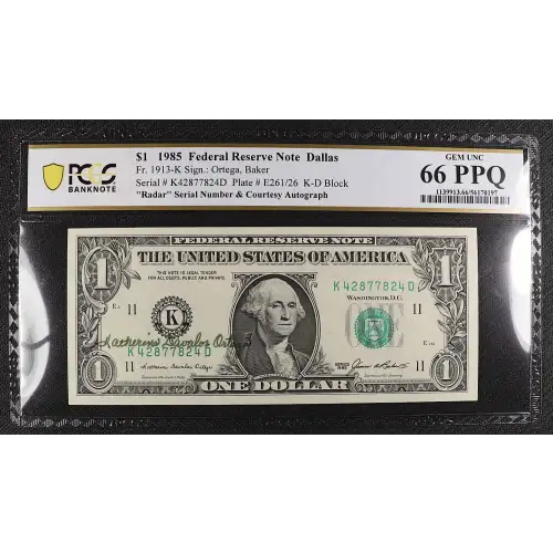 $1 1988 Green seal. Small Size $1 Federal Reserve Notes 1914-K (2)