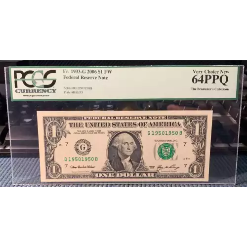 $1 2006 Green seal. Small Size $1 Federal Reserve Notes 1933-G
