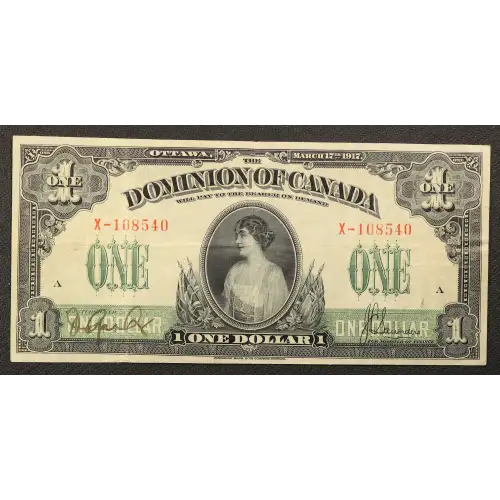 1 Dollar 17.3.1917, 1917 Issue c. With ABNCo. imprint. Signature Saunders at right Dominion of Canada 32 (3)