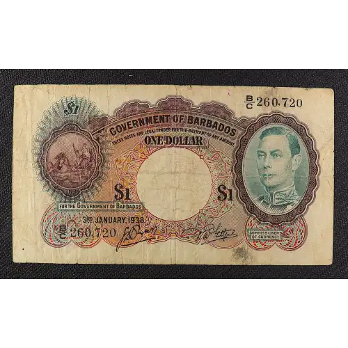1 Dollar 1938-1949, 1938-1943 Issue a. 3.1.1938 Barbados 2 (3)