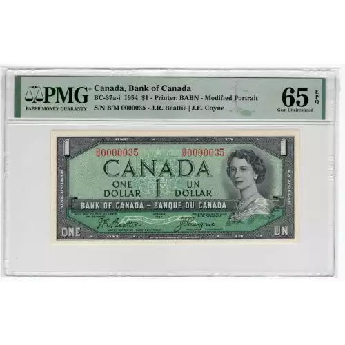 1 Dollar 1954 (1955-1972), 1954 Modified Hair Style Issue a. Signature Beattie -Coyne. (1955-61) Bank of Canada 74 (2)