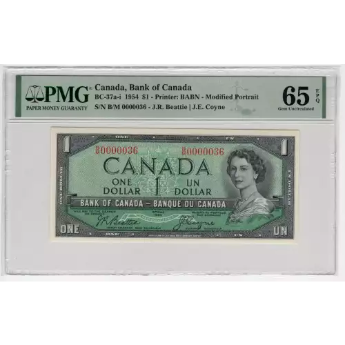 1 Dollar 1954 (1955-1972), 1954 Modified Hair Style Issue a. Signature Beattie -Coyne. (1955-61) Bank of Canada 74 (2)