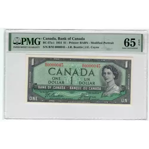 1 Dollar 1954 (1955-1972), 1954 Modified Hair Style Issue a. Signature Beattie -Coyne. (1955-61) Bank of Canada 74