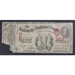 $1 original Red with rays, red serial no., with bank character no. First Charter Period 382a (2)