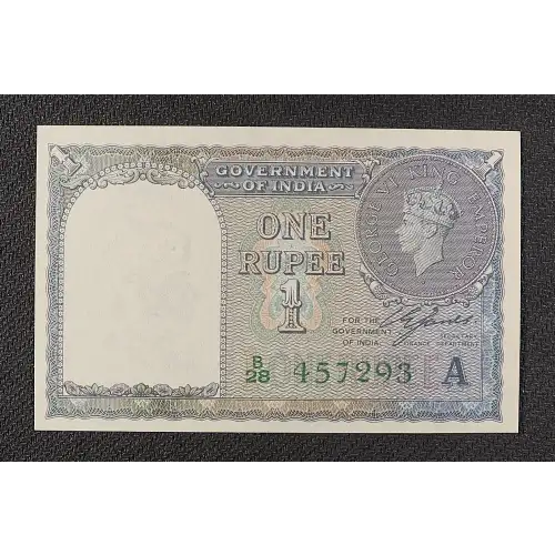 1 Rupee 1940, 1940 Issue d. Green serial #, letter A India 25 (3)