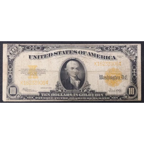 $10 1922 Gold Gold Certificates 1173