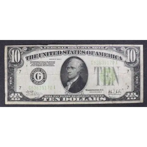 $10 1928-C. Exists with both light and dark Green seals Small Size $10 Federal Reserve Notes 2003-G (3)