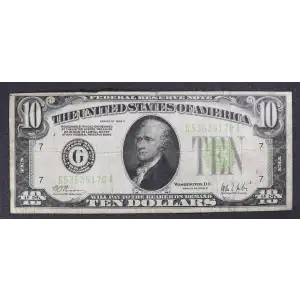 $10 1928-C. Exists with both light and dark Green seals Small Size $10 Federal Reserve Notes 2003-G (3)