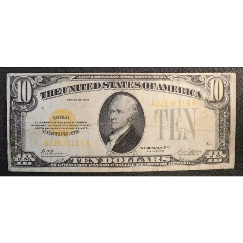 $10 1928 Gold Seal Small Size Gold Certificates 2400