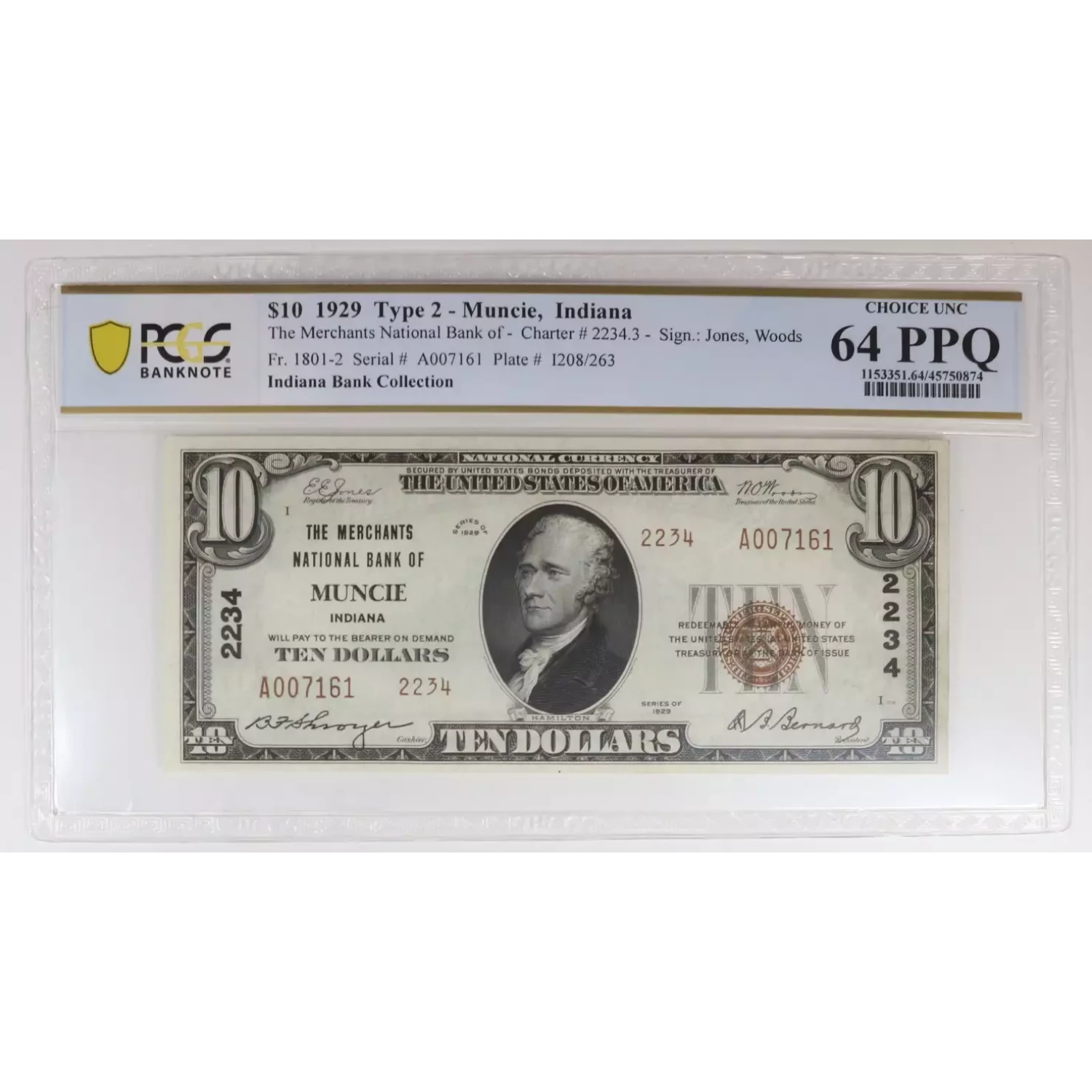 $10 1929 Muncie, IN National Note Type II PCGS 64 PPQ  