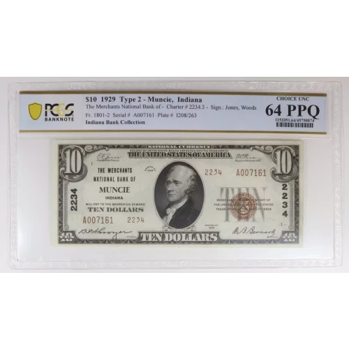 $10 1929 Muncie, IN National Note Type II PCGS 64 PPQ  