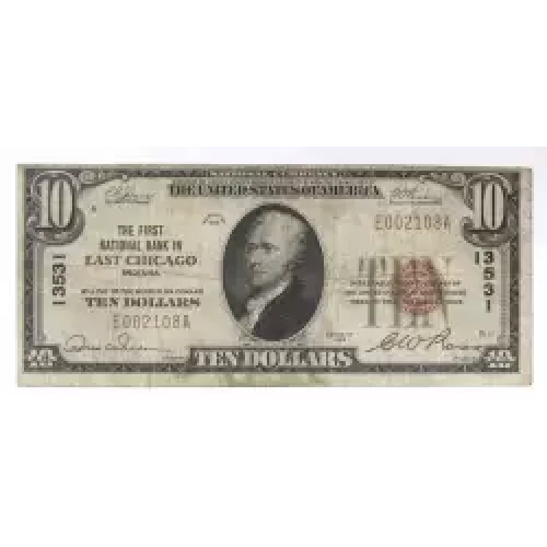 $10 1929 small brown seal. Small National Bank Notes 1801-1