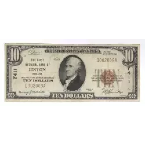 $10 1929 small brown seal. Small National Bank Notes 1801-1