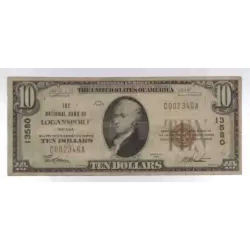 $10 1929 small brown seal. Small National Bank Notes 1801-1