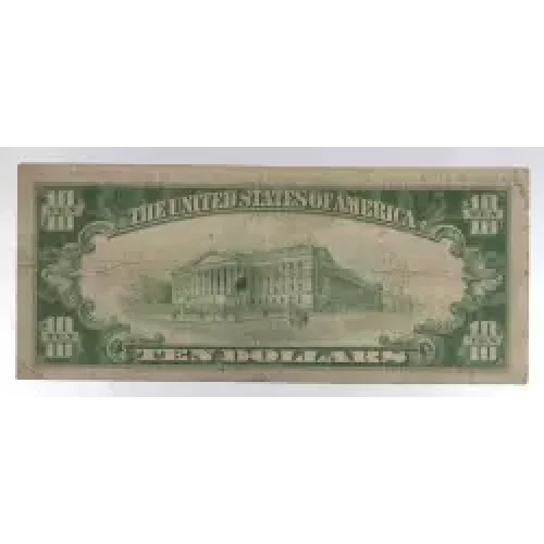 $10 1929 small brown seal. Small National Bank Notes 1801-1