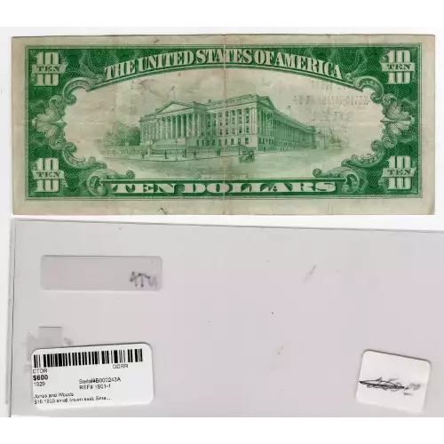 $10 1929 small brown seal. Small National Bank Notes 1801-1 (2)