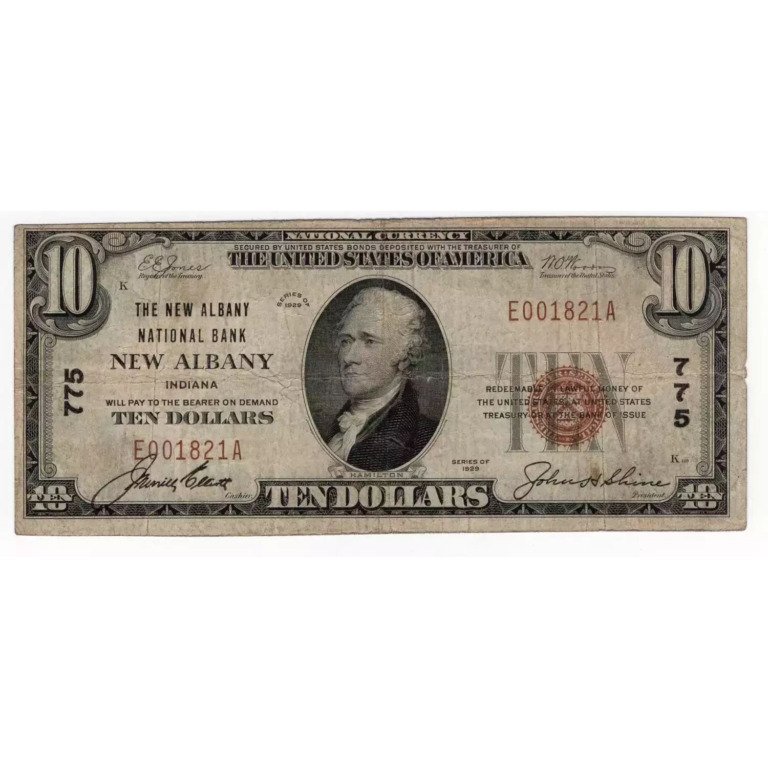 $10 1929 small brown seal. Small National Bank Notes 1801-1