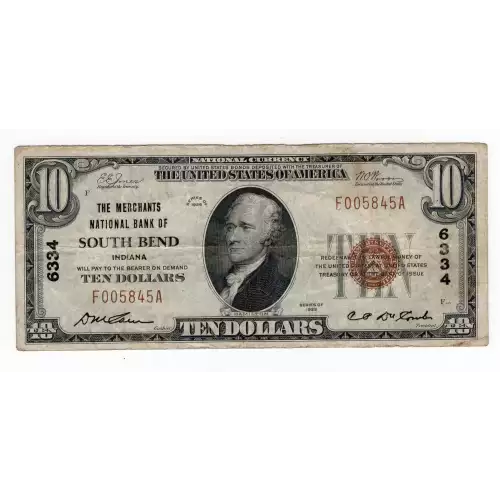 $10 1929 small brown seal. Small National Bank Notes 1801-1