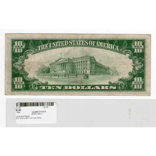 $10 1929 small brown seal. Small National Bank Notes 1801-1 (2)