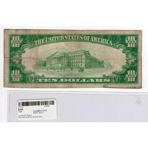 $10 1929 small brown seal. Small National Bank Notes 1801-1 (2)