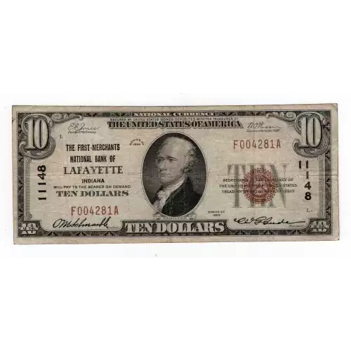$10 1929 small brown seal. Small National Bank Notes 1801-1