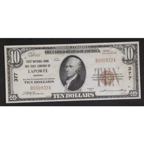 $10 1929 small brown seal. Small National Bank Notes 1801-1