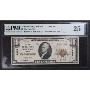 $10 1929 small brown seal. Small National Bank Notes 1801-1